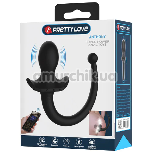 Анальна пробка з вібрацією і хвостом Pretty Love Anthony, чорна