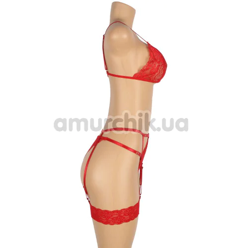 Комплект Star Night Bra Garter Belt, червоний: бюстгальтер + трусики з гартерами