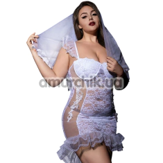 Костюм нареченої JSY Sexy Lingerie P61129, білий: сукня + фата + трусики-стрінги - Фото №1