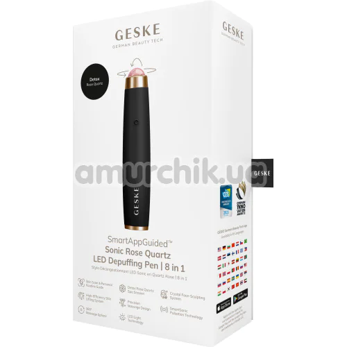 Ультразвуковая ручка-массажер для лица Geske Sonic Rose Quartz LED Depuffing Pen 8 in 1, серая