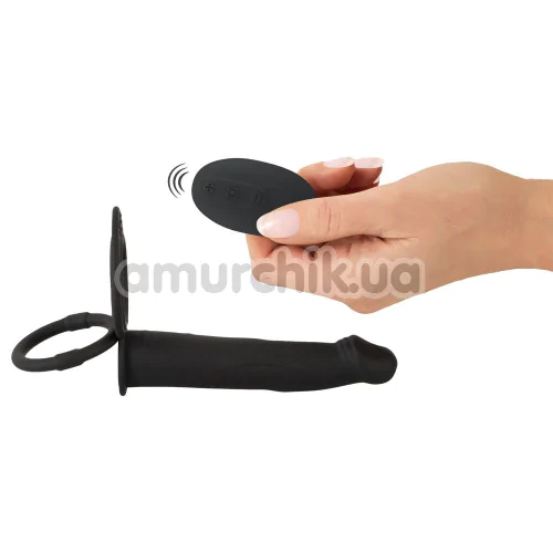 Анальная насадка с вибрацией Black Velvets RC Double Fucker, черная