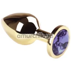 Анальная пробка с сиреневым кристаллом SWAROVSKI Gold Lilac Middle, золотая - Фото №1