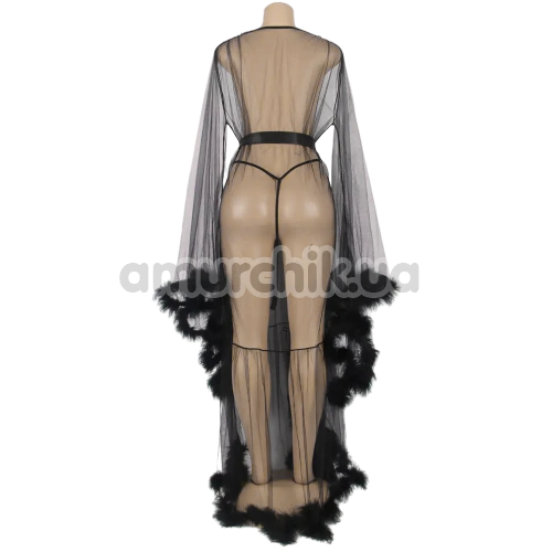 Комплект Star Night Sleepwear Long Set, черный: халатик + трусики-стринги
