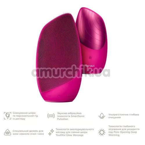 Ультразвуковая щетка для лица Geske Sonic Thermo Facial Brush 6 in 1, ярко-розовая