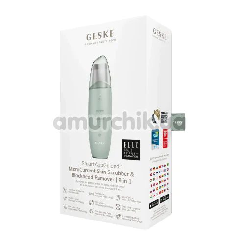 Микротоковый скрабер для кожи лица Geske MicroCurrent Skin Scrubber & Blackhead Remover 9 in 1, зеленый