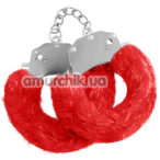 Наручники з червоним хутром Crushious Spangle, срібні - Фото №1