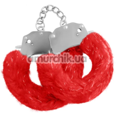 Наручники з червоним хутром Crushious Spangle, срібні - Фото №1