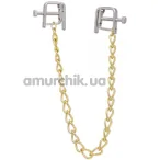 Зажимы для сосков квадратные с цепочкой Lucky Bay Nipple Play Gold Chain, золотые - Фото №1