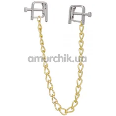 Зажимы для сосков квадратные с цепочкой Lucky Bay Nipple Play Gold Chain, золотые - Фото №1
