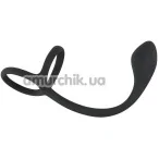 Эрекционное кольцо с анальной пробкой Black Velvets Cock & Ball Ring + Plug, чёрное - Фото №1