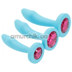 Набор анальных пробок с розовым кристаллом Diamond Anal Trainer Kit, голубой - Фото №1