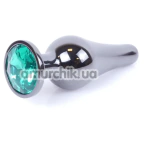Анальна пробка з зеленим кристалом Boss Series Exclusivity Jewellery Dark Silver Plug, срібна - Фото №1