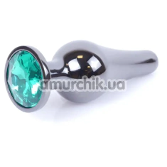 Анальна пробка з зеленим кристалом Boss Series Exclusivity Jewellery Dark Silver Plug, срібна - Фото №1
