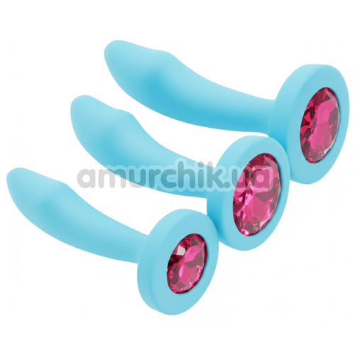 Набор анальных пробок с розовым кристаллом Diamond Anal Trainer Kit, голубой - Фото №1