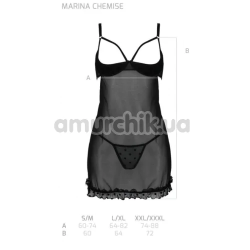 Комплект Passion Free Your Senses Marina Chemise, черный: пеньюар + трусики-стринги
