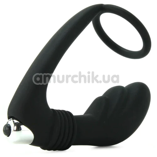 Вибростимулятор простаты с эрекционным кольцом Master Series Prostatic Play Cock Ring Vibrating Prostate, черный