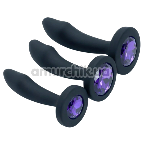 Набор анальных пробок с фиолетовым кристаллом Diamond Anal Trainer Kit, черный - Фото №1