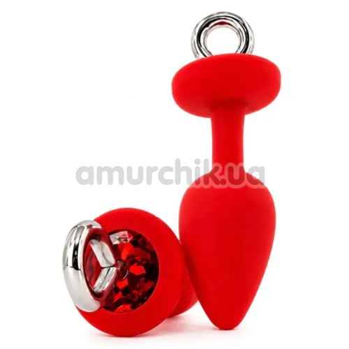 Анальная пробка с красным кристаллом Alume Silicone Hook Plug S, красная