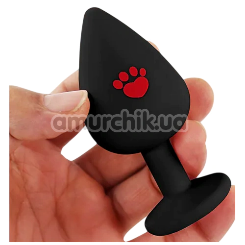 Анальная пробка с прозрачным кристаллом Alume Silicone Heart Paw Plug S, черная