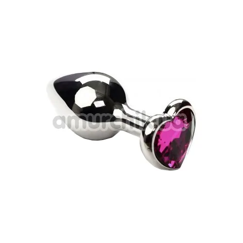 Анальна пробка з рожевим кристалом SWAROVSKI Silver Heart Amethyst Small, срібна