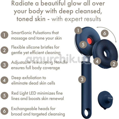 Звуковая щетка для тела Geske Sonic LED Full-Body Brush 9 in 1, темно-синяя