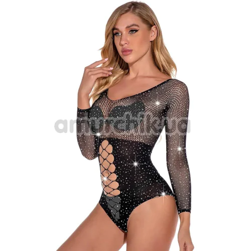 Боди Star Night Cutouts Mesh Rhinestone Bodysuit, черное