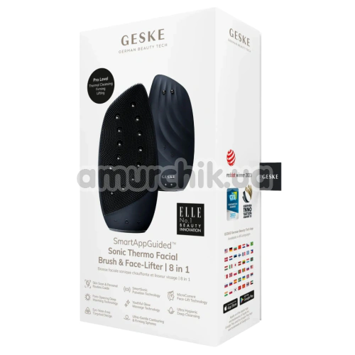 Щетка для лица Geske Sonic Thermo Facial Brush & Face-Lifter 8 in 1, черная