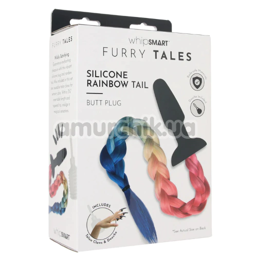 Анальная пробка с радужным хвостом Whipsmart Furry Tales Silicone Unicorn Butt Plug, черная