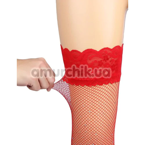 Чулки Star Night Rhinestone Tight Net Stockings, красные