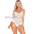 Боди Leg Avenue Lace Floral Lace Halter Teddy With Flutter Accent, белое - Фото №1