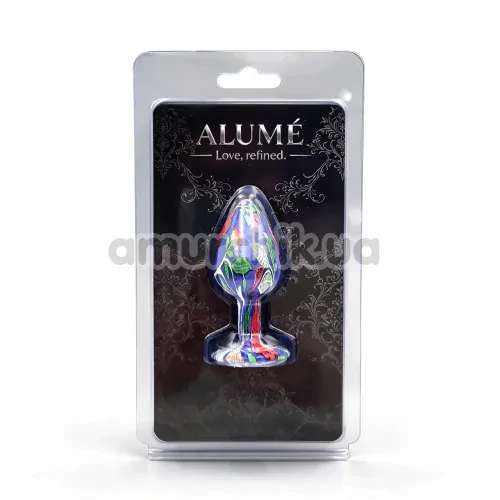 Анальна пробка з прозорим кристалом Alume Floral Metal Plug S, синя