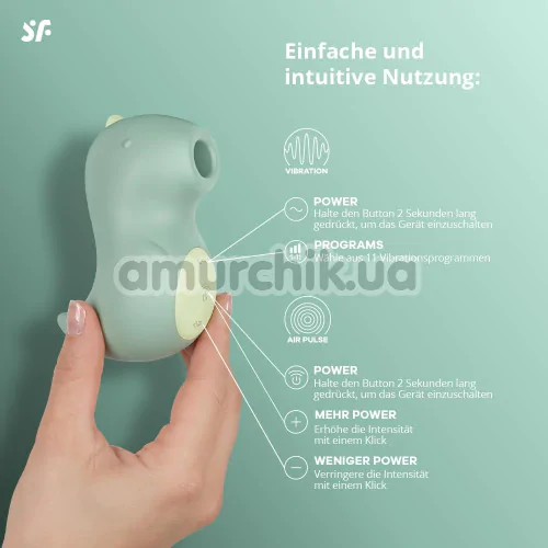 Симулятор орального сексу для жінок з вібрацією Satisfyer Din-OOOH, зелений