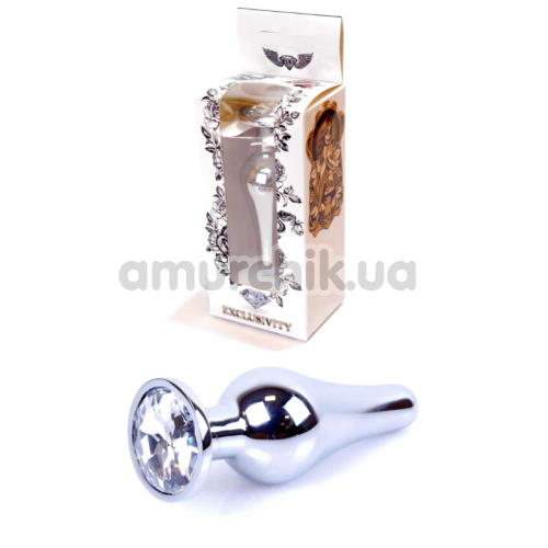 Анальная пробка с прозрачным кристаллом Exclusivity Jewellery Silver Long Plug, серебряная