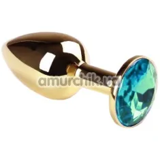 Анальная пробка с голубым кристаллом SWAROVSKI Gold Sky Blue Small, золотая - Фото №1