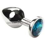 Анальная пробка с голубым кристаллом SWAROVSKI Silver Light Blue Middle, серебряная - Фото №1
