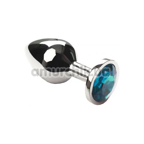 Анальная пробка с голубым кристаллом SWAROVSKI Silver Light Blue Middle, серебряная