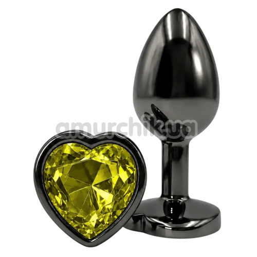 Анальна пробка з жовтим кристалом Alume Metal Heart Plug M, чорна - Фото №1