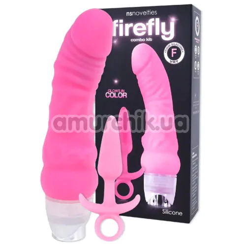 Набор из вибратора и анальной пробки Firefly Combo Kit - светящийся в темноте, розовый