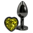 Анальна пробка з жовтим кристалом Alume Metal Heart Plug M, чорна - Фото №1