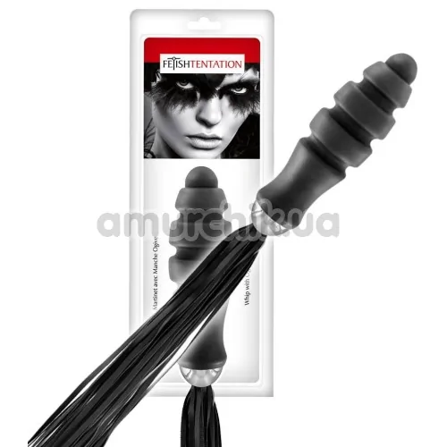 Флоггер с анальной пробкой Fetish Tentation Whip with Ogive Handle, черный