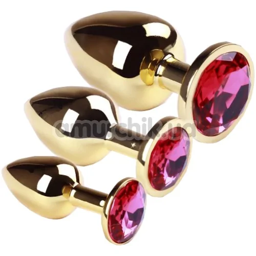 Набір з 3 анальних пробок з рожевим кристалом SWAROVSKI Gold Pink-Rhodolite, золотий