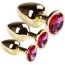 Набір з 3 анальних пробок з рожевим кристалом SWAROVSKI Gold Pink-Rhodolite, золотий