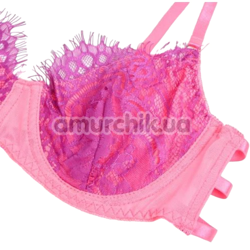 Комплект Star Night Neon Lace 3-Piece Set With Garter Belt, розовый: бюстгальтер + трусики + пояс для чулок