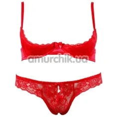 Комплект Cottelli Collection Lingerie Half-cup Bra Set красный: бюстгальтер + трусики-стринги - Фото №1