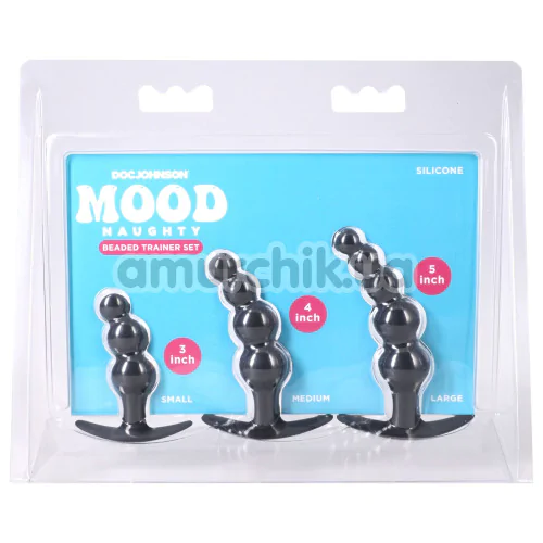 Набір із 3 анальних пробок Doc Johnson Mood Naughty Beaded Trainer Set, чорний