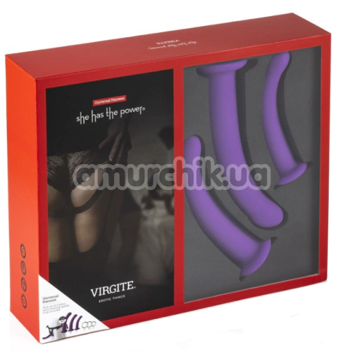 Страпон с набором насадок Virgite Erotic Things Universal Harness Dildo Set She Has The Power, фиолетовый