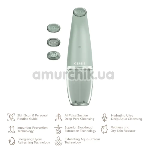 Пристрій для очищення шкіри обличчя Geske Aqua-Stream Face Cleanser 8 in 1, зелений
