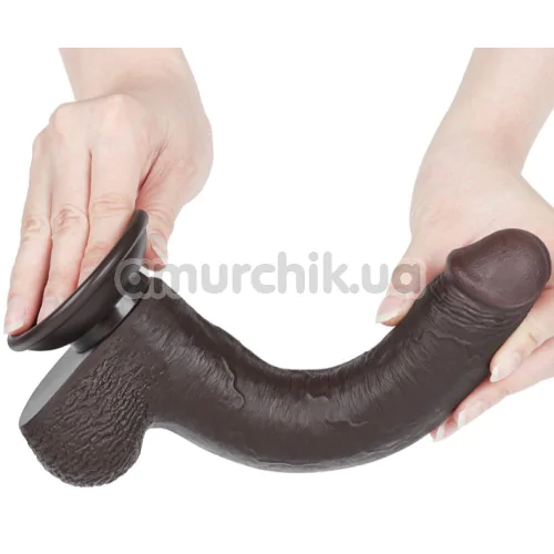 Фалоімітатор Sliding-Skin Dual Layer Dong 9 з мошонкою, коричневий