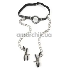 Бондажний набір Fetish Fantasy Series O-Ring Gag With Nipple Clamps, чорний - Фото №1