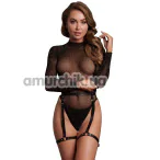 Комплект Le Desir Shimmering Open-Back Bodysuit With PU Leather Garters, черный: боди + гартеры - Фото №1